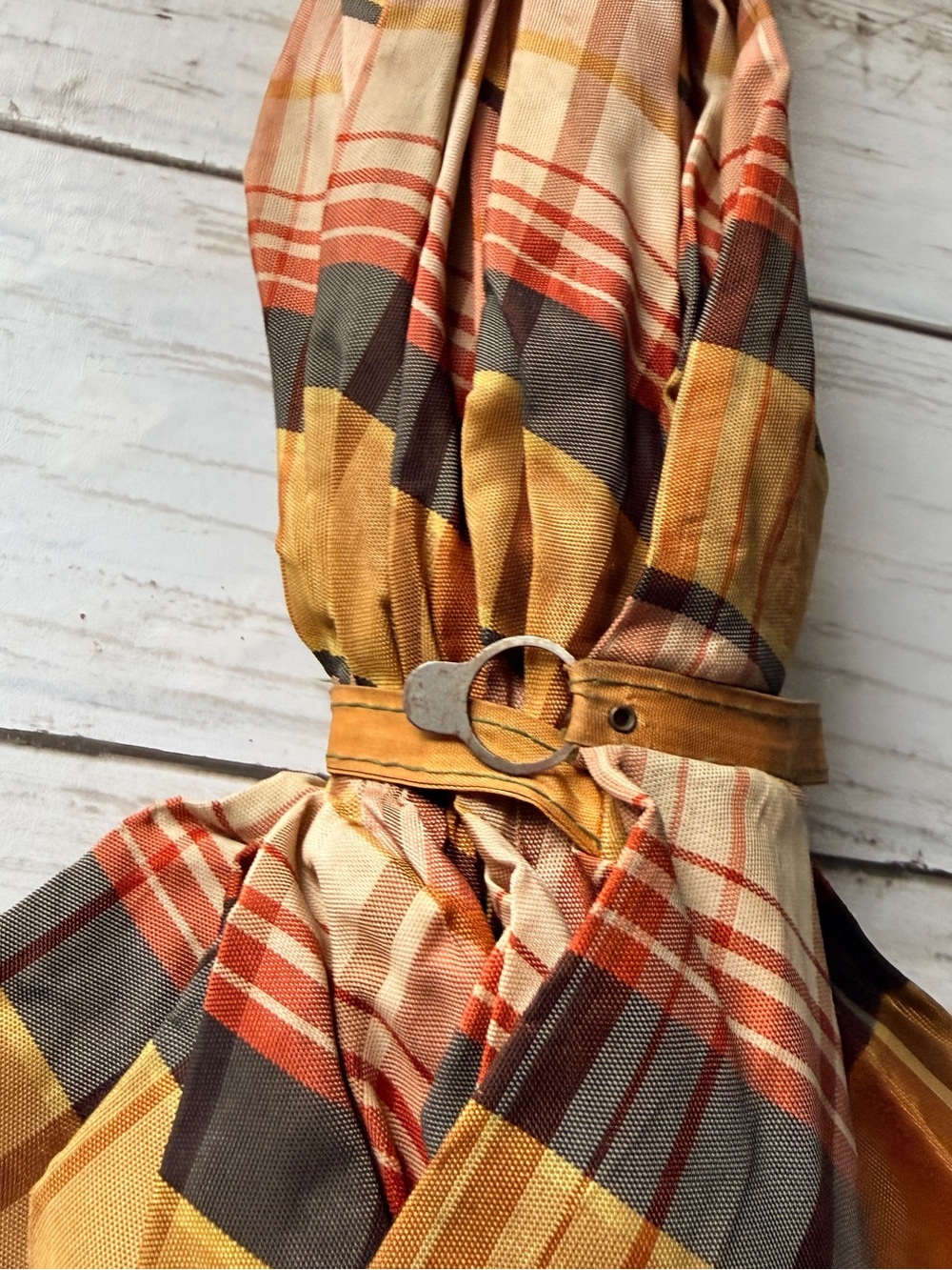 Vintage Plaid Umbrella in Brown, Tan & Gold Tones - Picture 3 of 11